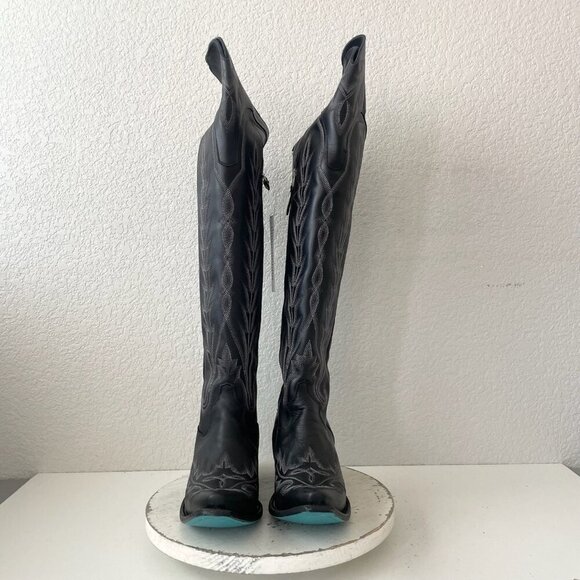Lane LEXINGTON Knee High Womens Cowboy Boots 10 Jet Black Western Cowgirl Tall - Picture 5 of 11